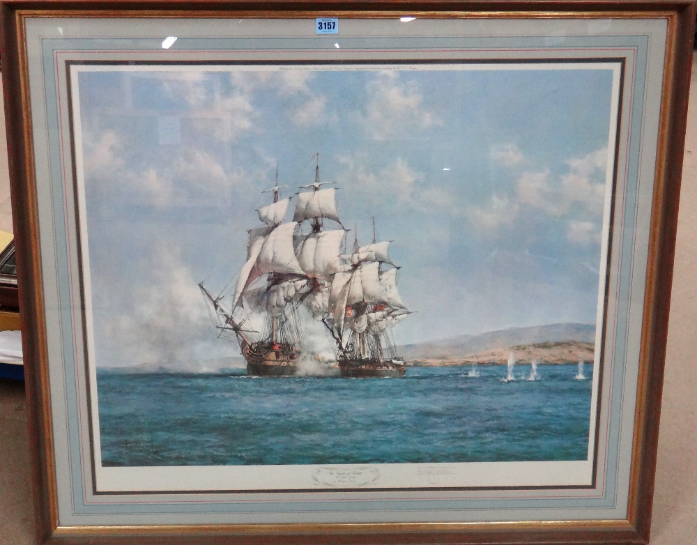 Montague Dawson (British, 1890-1973), The smoke of battle, colour reproduction, signed in pencil,