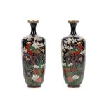 A small pair of Japanese cloisonné vases, Meiji period, of slender ovoid form,