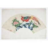 A Chinese fan painting, Qing dynasty, watercolour on card,