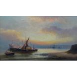 William Langley (British 1852-1922), Departing day, Old Hulls, Devonport, oil on canvas, signed,