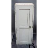 A white painted four tier shoe cupboard on plinth base, 43cm wide x 101cm high.