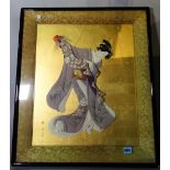 A Japanese picture, modern, mixed media depicting a geisha, 58cm x 65cm.
