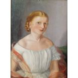 Danish School (19th century), Portrait of a young lady, oil on canvas, initialled OM and dated 1868,