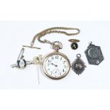 A gentleman's gilt metal cased, keyless wind, openfaced pocket watch,