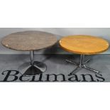 A modern marble circular low side table, on chrome base, 70cm diameter x 43cm high,