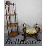 A Victorian style inlaid mahogany four tier corner whatnot, on turned supports,