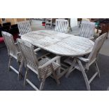 Winchester teak, an oval extending garden table, 110cm wide x 160cm long, 210cm long extended,