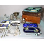 A quantity of assorted silver plated wares, including a canteen, flatware, toast rack and sundry,