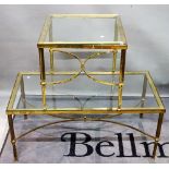 A modern brass and glass rectangular coffee table, 92cm wide x 41cm high,