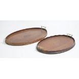 A 19th century inlaid mahogany oval serving tray, with wavy gallery, 63cm wide x 40cm deep,