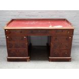 A Victorian mahogany pedestal desk, with nine drawers about the knee, 138cm wide x 76cm deep.