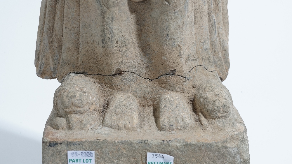 A tall Chinese stone figure of Buddha, - Image 2 of 4