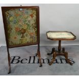 A late Victorian mahogany fire screen, on downswept supports, 56cm wide x 104cm high,
