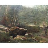 E. Boiton (19th/20th century), A wooded stream, oil on board, signed, 28cm x 35cm.
