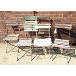 A set of six early 20th century metal and hardwood folding chairs, 40cm wide x 80cm high.