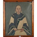 Anglo-Chinese school, 19th century, portrait of a woman seated holding a fan, oil on canvas,