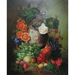 F. Charlet (late 20th century), Still life of fruit and flowers, oil on panel, signed, 60cm x 49.