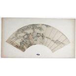 A Chinese fan painting, Qing dynasty, pen, ink and watercolour on card,