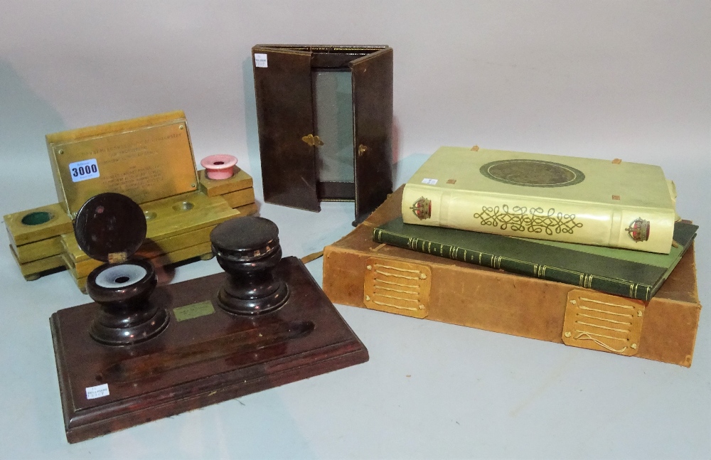 A collection of 18th century and later desk items including two ink wells,