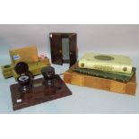A collection of 18th century and later desk items including two ink wells,