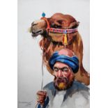 Misha Chahbazian (Shahbazian 1904-1976), An Iranian man with a camel, watercolour, signed,