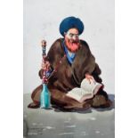 Misha Chahbazian (Shahbazian 1904-1976), An Iranian man smoking a hookah, watercolour, signed,