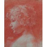 Continental School (19th century), Head study of a young boy looking left, red chalks,