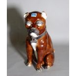 A late Victorian brown glaze pottery figure of a dog, 44cm high. (a.f.