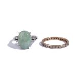 A white gold, jade and diamond ring,