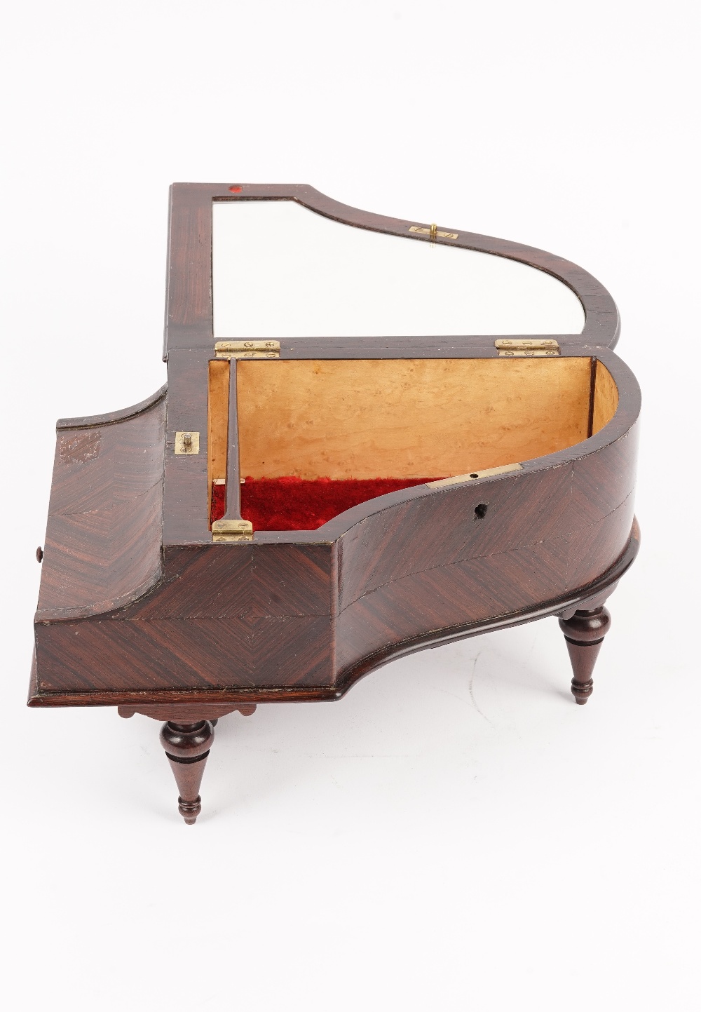 A burr maple and rosewood vanity box, late 19th/early 20th century, in the form of a grand piano, - Image 2 of 4