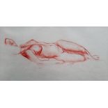 Alfred George Stevens (1817-1875), Reclining nude, red chalk, indistinctly signed, 17.5cm x 34.5cm.