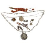 A group of mostly silver jewellery, comprising; a Victorian oval pendant locket,