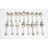 Silver table flatware, comprising: two fiddle pattern dessert spoons, London 1846,