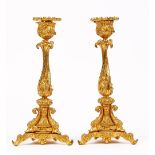 A pair of Victorian gilt-bronze candlesticks, by Elkington & Co.