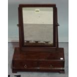 An 18th century mahogany toilet mirror, with two drawer base, 41cm wide x 49cm high.
