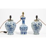 A pair of Dutch Delft blue and white vases adapted as lamps, late 18th/19th century,