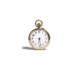 A gold cased, keyless wind, openfaced lady's fob watch,