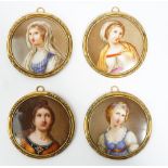 A set of four small Continental porcelain circular plaques, probably German, late 19th century,