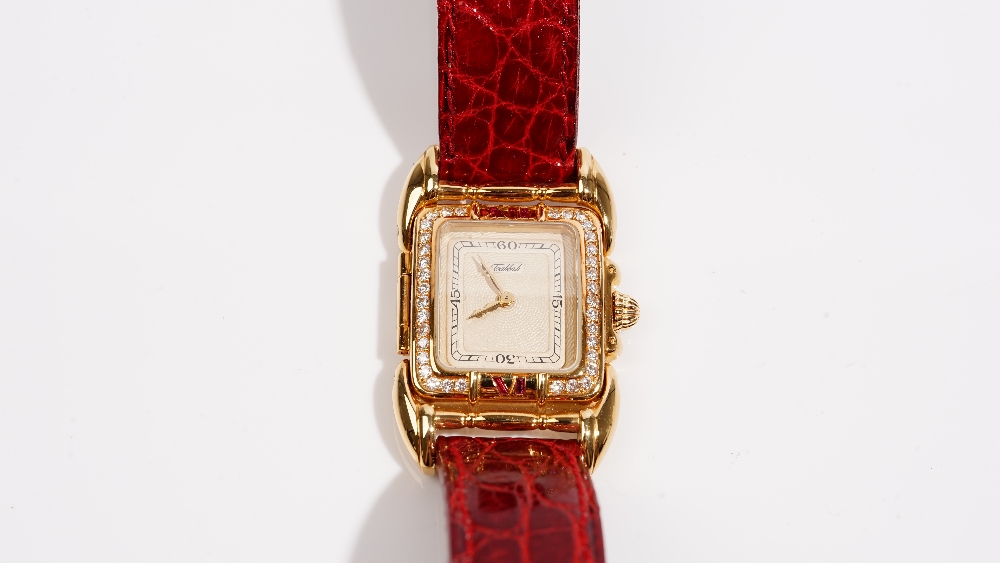 A Tabbah gold and diamond set rectangular cased lady's dress wristwatch, - Image 2 of 2