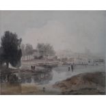 Attributed to John Varley (British 1778-1842), A Thames Backwater, watercolour, 22cm x 26cm.