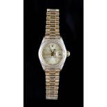 A Rolex Oyster Perpetual Datejust 18ct gold lady's bracelet wristwatch,