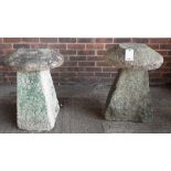 Two carved staddle stones, with tapering square bodies, 53cm diameter x 66cm high.