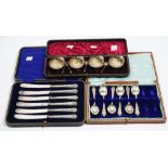 Silver and silver mounted wares, comprising; a set of four Victorian salts, each of scallop form,