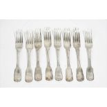 Four silver fiddle pattern table forks, London 1828 and four silver fiddle pattern table forks,