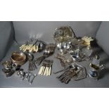 Silver plated wares, comprising; flatware, a salver, dishes, a sauceboat,