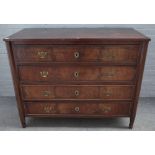 A 19th century Continental rosewood chest, with four long drawers flanked by hexagonal columns,