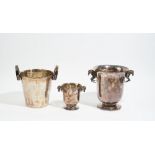 Plated wares, comprising; a twin handled wine cooler, fitted with circular wooden handles,