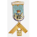 A Devonshire Lodge No 625 gold, gilt metal and enamelled Masonic jewel,