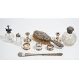 Silver and silver mounted wares, comprising; a faceted glass spherical scent bottle,