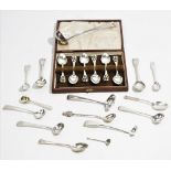 Silver, comprising; a set of six coffee spoons, with pierced decoration to the handles,